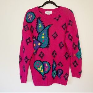 Vintage Hot Pink Paisley Oversized Sweater